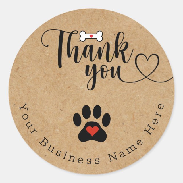 Pegatina Redonda Rústico kraft - Personalizado de Perro Paw Gracias (Anverso)