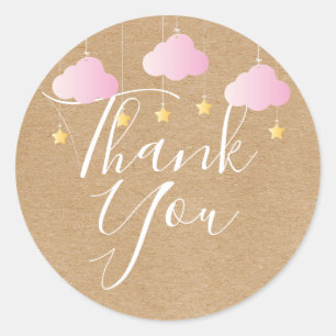 Pegatina Redonda Rustico kraft twinkle twinkle gracias baby shower