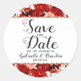 Pegatina Redonda Rústico marco floral de belleza Rosa de oro salva