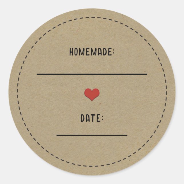 Pegatina Redonda Rústico marrón kraft Red Heart Casemade Canning Ja (Anverso)