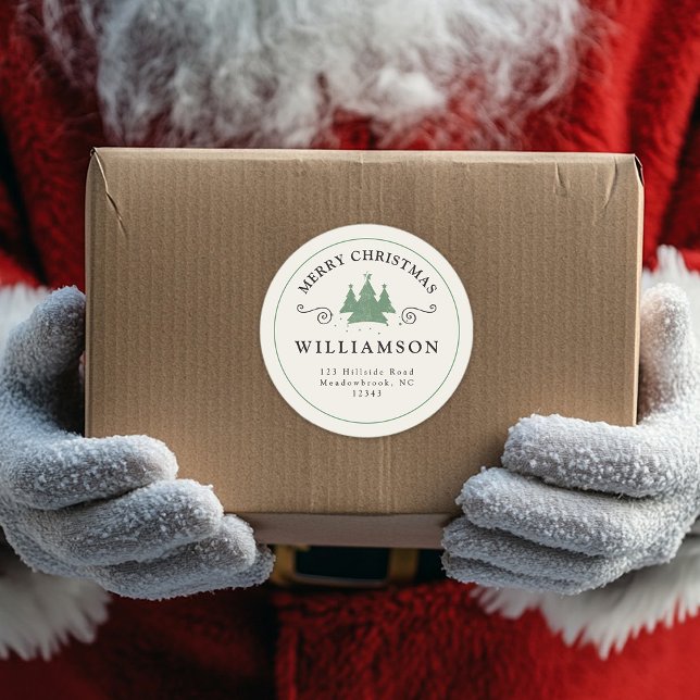 Pegatina Redonda Rústico Merry Christmas Tree dirección de retorno  (Subido por el creador)