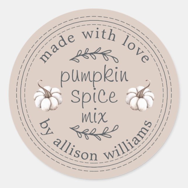 Pegatina Redonda Rústico Mezcla de Especias de Calabaza Casera Púrp (Anverso)