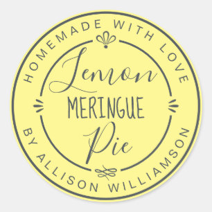 Pegatina Redonda Rústico moderno Lemon Casero Meringue Pie Amarillo