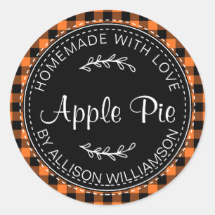 Pegatina Redonda Rústico Naranja de Apple Pie casero con placa negr