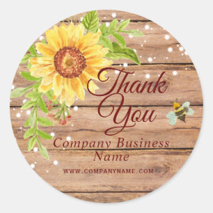 Pegatina Redonda Rústico negocio de girasoles amarillos gracias