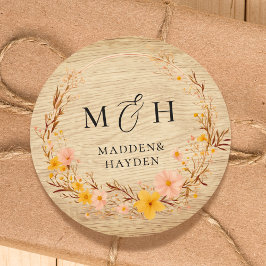 Pegatina Redonda Rústico Neutral Boho Floral Flor silvestre La apar