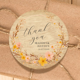 Pegatina Redonda Rústico Neutral Boho Floral Flor silvestre La apar