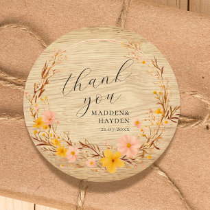 Pegatina Redonda Rústico Neutral Boho Floral Flor silvestre La apar