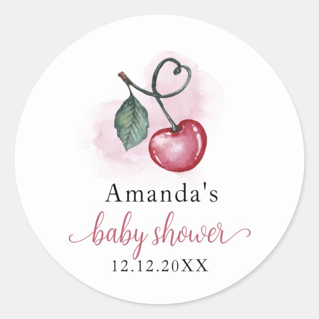 Pegatina Redonda Rústico novio de cerezo en Baby Shower (Anverso)