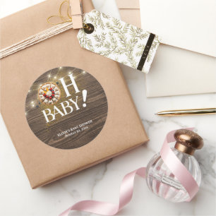 Pegatina Redonda Rústico Oh Baby Cutie Pie Baby Shower