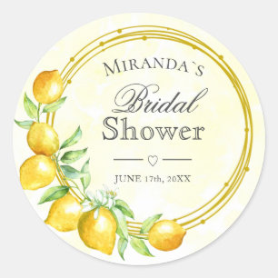 Pegatina Redonda Rústico Oro Wreath Lemon Summer Boho Bridal Shower