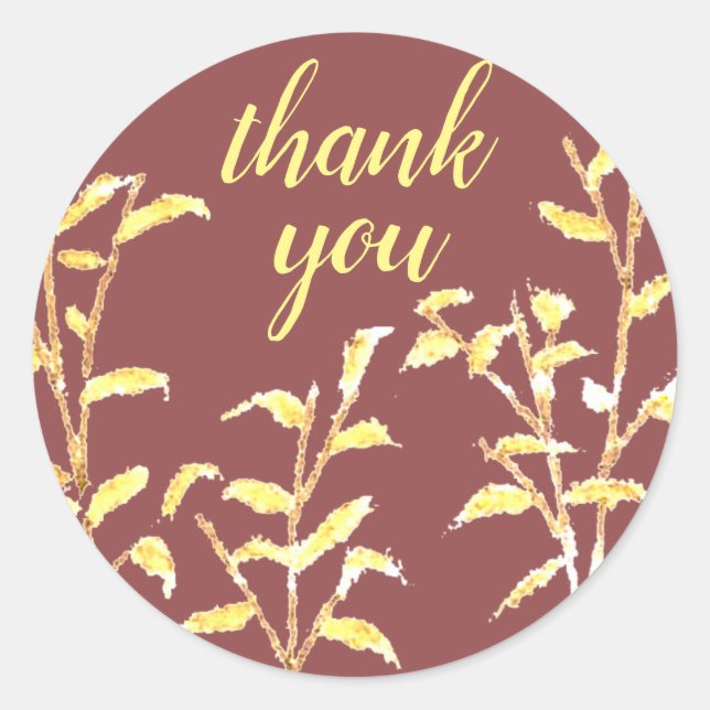 Pegatina Redonda Rústico País Amarillo Dorado Botánico Gracias (Anverso)