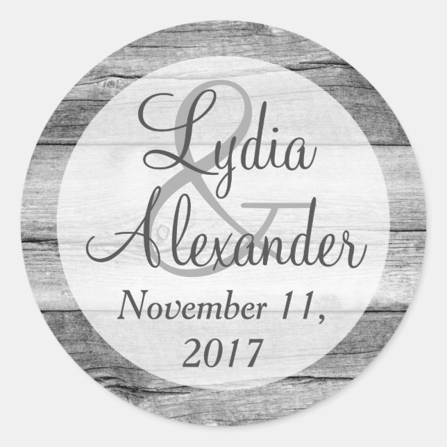 Pegatina Redonda Rústico País Barn Wood Boda Bride & Groom (Anverso)