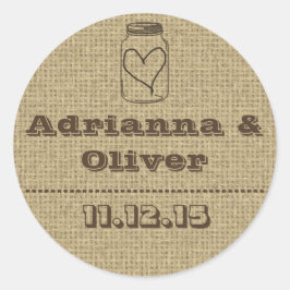 Pegatina Redonda Rústico país Burlap Mason Jar Wedding Favor