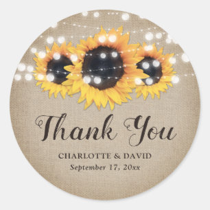 Pegatina Redonda Rústico país Burlap Sunflower Wedding Favor
