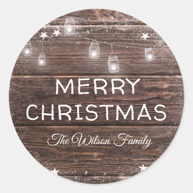 Pegatina Redonda Rústico País Madera Iluminación de cadena de vacac (Anverso)