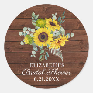 Pegatina Redonda Rústico País Sunflower Bridal Shower Favor