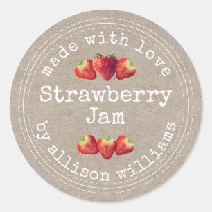 Pegatina Redonda Rústico papel casero de fresa Jam Kraft clásico