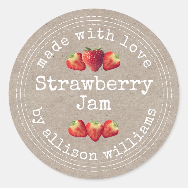 Pegatina Redonda Rústico papel casero de fresa Jam Kraft clásico (Anverso)