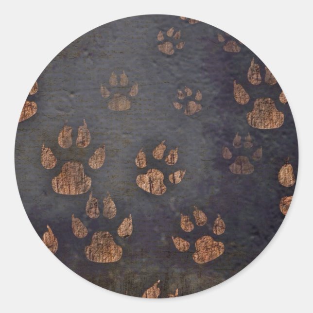 Pegatina Redonda Rústico patrón de pata negra (Anverso)