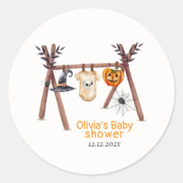 Pegatina Redonda Rústico Pequeño Boo Ropa Halloween Baby Shower
