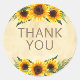 Pegatina Redonda Rústico Personalizado de girasoles amarillos graci