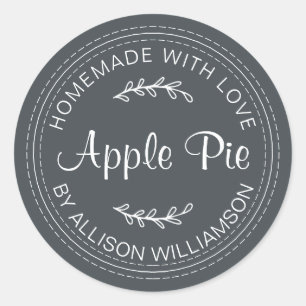 Pegatina Redonda Rústico productos horneados caseros Apple Pie Blan