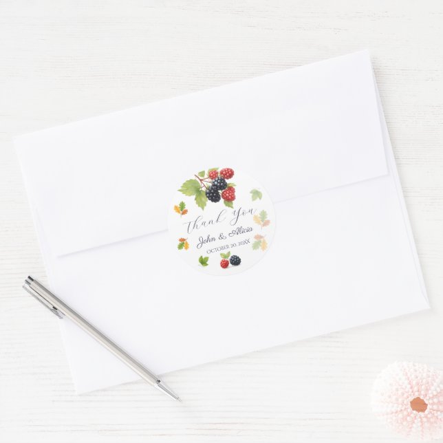 Pegatina Redonda Rústico romántico otoño Boda de Berry de vuelta (Sobre)