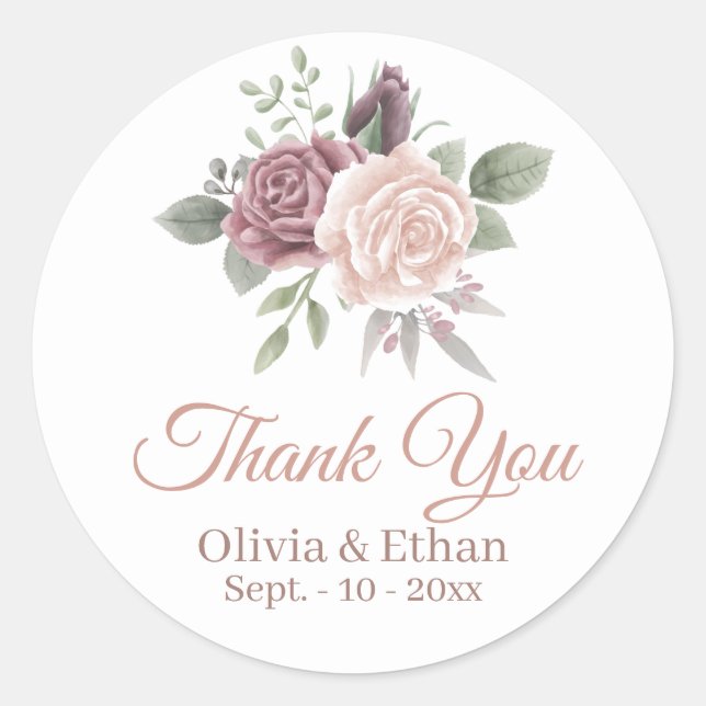 Pegatina Redonda Rústico Rosa Floral Bouquet (Anverso)