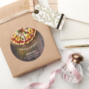 Pegatina Redonda Rústico Slice Pizza Baby Shower
