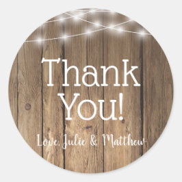 Pegatina Redonda Rústico Wood Country Barn BBQ String Luces Pegatin