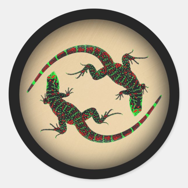 Pegatina Redonda Rústico Yin Yang Lizards (Anverso)