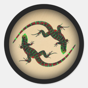 Pegatina Redonda Rústico Yin Yang Lizards