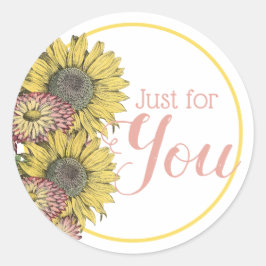 Pegatina Redonda Rústicos girasoles rosados amarillo gracias