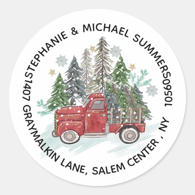 Pegatina Redonda Rústicos Navidades Camiones y la dirección de vuel (Anverso)