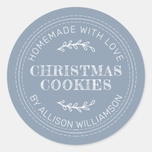 Pegatina Redonda Rústicos Navidades caseros cocinan un azul turbio