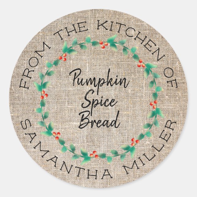 Pegatina Redonda Rústicos Navidades Holly Wreath Kitchen trata rega (Anverso)