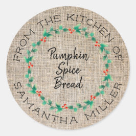 Pegatina Redonda Rústicos Navidades Holly Wreath Kitchen trata rega