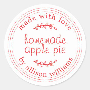Pegatina Redonda Rústicos productos horneados caseros Apple Pie Bla