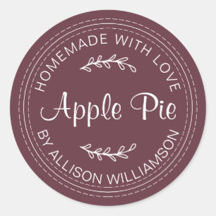 Pegatina Redonda Rústicos productos horneados caseros Apple Pie Bor