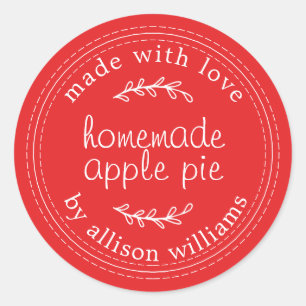 Pegatina Redonda Rústicos productos horneados caseros Apple Pie Red