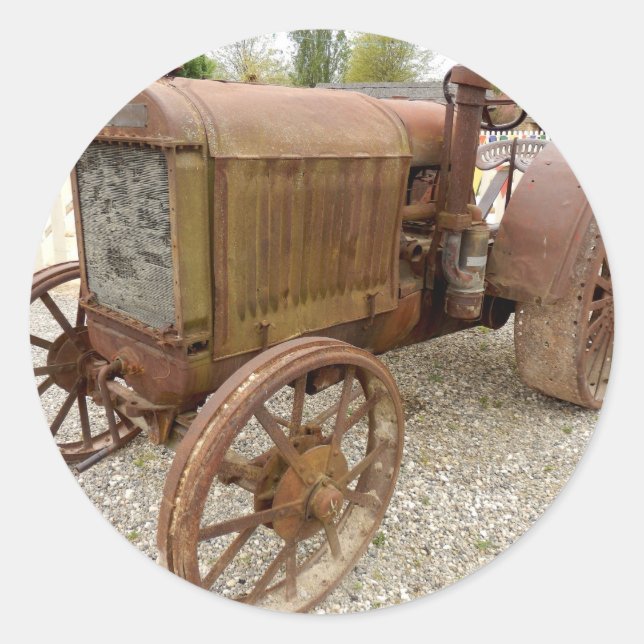 Pegatina Redonda Rusto tractor vintage (Anverso)