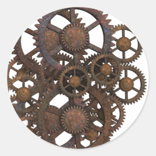 Pegatina Redonda Rusty Steampunk Metalizado Gears