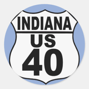 Pegatina Redonda Ruta 40 de Indiana-EE.UU. - La carretera nacional