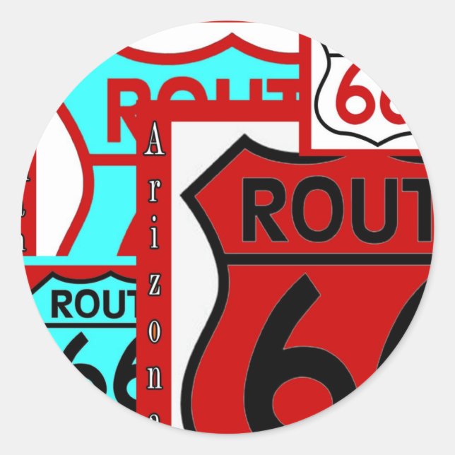 Pegatina Redonda Ruta 66 Kingman Arizona (Anverso)