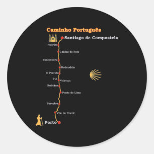 Pegatina Redonda Ruta Caminho Português De Santiago Etapas Camino 