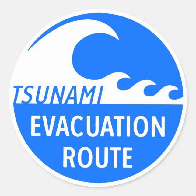Pegatina Redonda Ruta de evacuación del tsunami (Anverso)