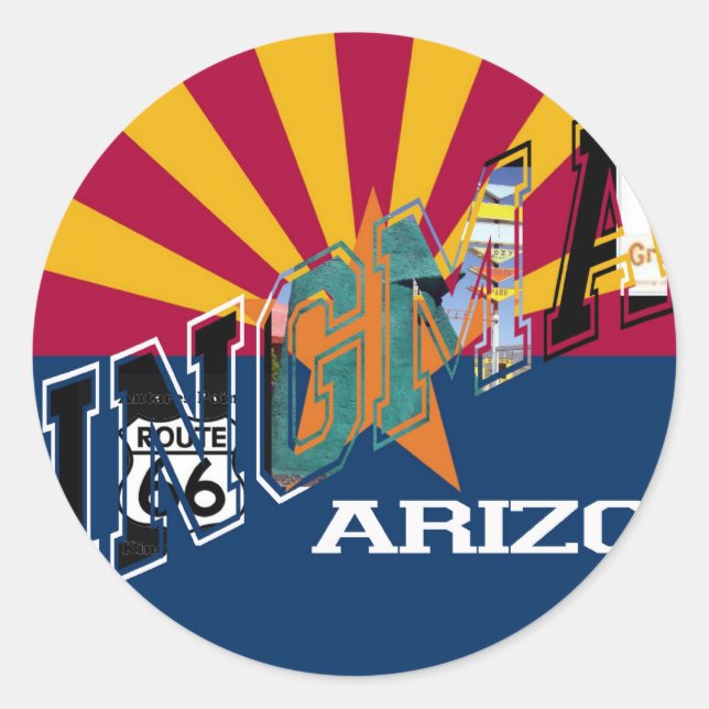 Pegatina Redonda Ruta de la Bandera de Kingman Arizona 66 (Anverso)