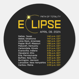 Pegatina Redonda Ruta de la Totalidad 2024 Mapa del eclipse total A