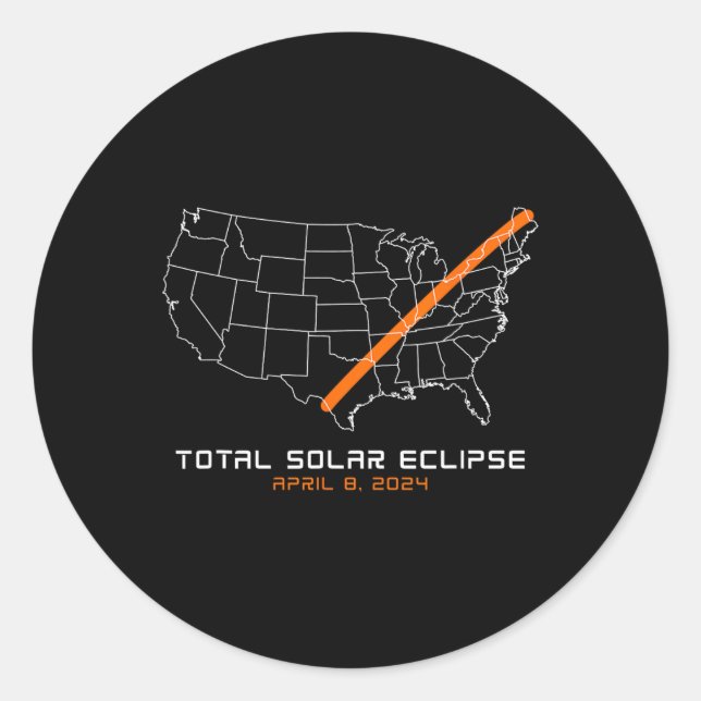 Pegatina Redonda Ruta de Totalidad 04 08 24 Eclipse Solar Total 202 (Anverso)